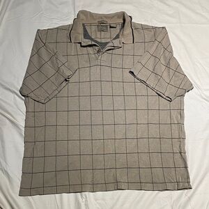 Haggar Men's Short Sleeve Polo - Taupe with Black Windowpane